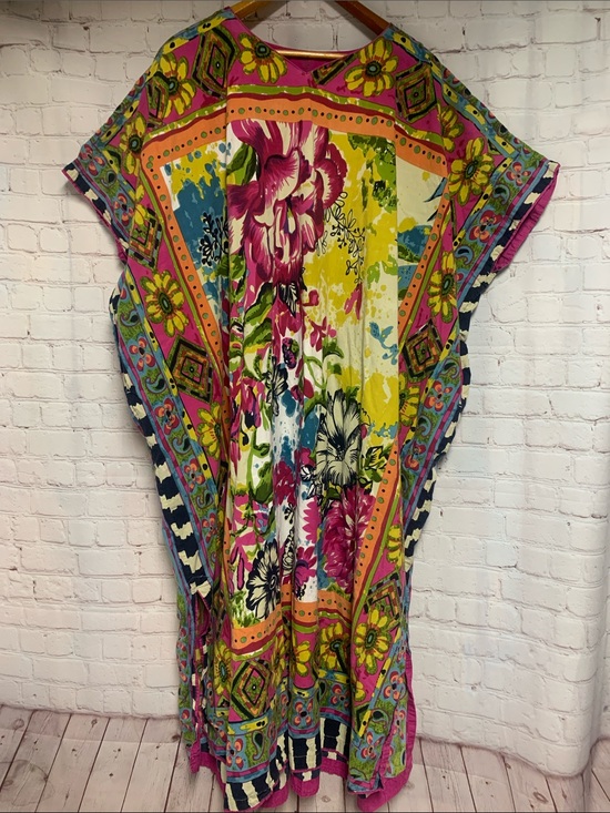 J. Peterman Dresses & Skirts - J. Peterman Pink Floral Hawaiian Boho Cotton Caftan Kaftan Size L XL 64”